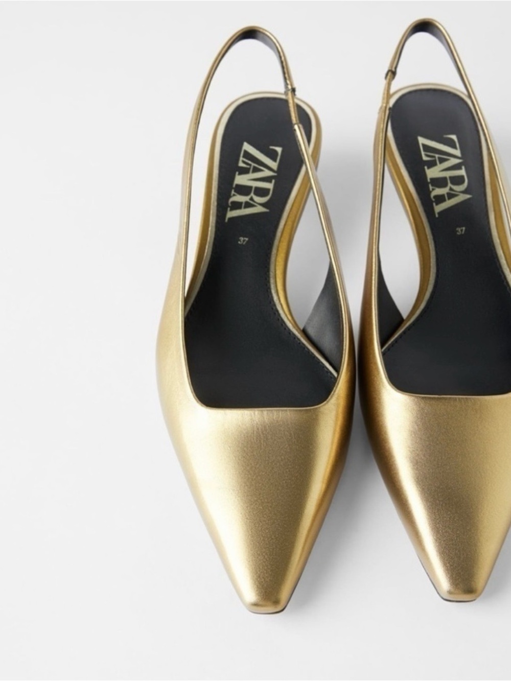 Zara Metallic Gold Pointed Slingback Flats